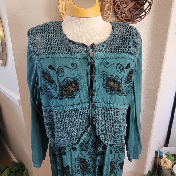Libaas Teal Embroidered Maxi Dress with Jacket Sz L - Picture 3 of 10